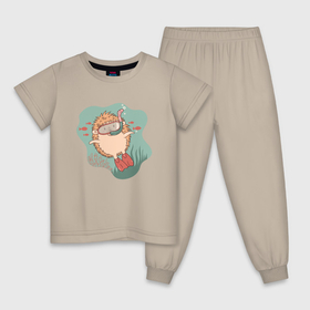 Детская пижама хлопок с принтом Ежик дайвер в Белгороде, 100% хлопок |  брюки и футболка прямого кроя, без карманов, на брюках мягкая резинка на поясе и по низу штанин
 | 