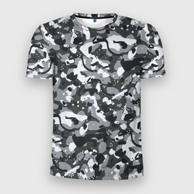 Мужская футболка 3D Slim с принтом Серый пиксельный камуфляж в Белгороде, 100% полиэстер с улучшенными характеристиками | приталенный силуэт, круглая горловина, широкие плечи, сужается к линии бедра | 