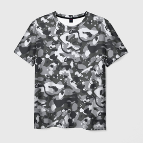 Мужская футболка 3D с принтом Серый пиксельный камуфляж , 100% полиэфир | прямой крой, круглый вырез горловины, длина до линии бедер | 
