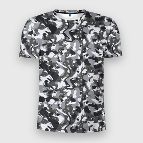 Мужская футболка 3D Slim с принтом Пиксельный камуфляж серого цвета , 100% полиэстер с улучшенными характеристиками | приталенный силуэт, круглая горловина, широкие плечи, сужается к линии бедра | 