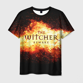 Мужская футболка 3D с принтом The Witcher Remake в пламени огня в Тюмени, 100% полиэфир | прямой крой, круглый вырез горловины, длина до линии бедер | 