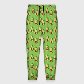 Мужские брюки 3D с принтом Весёлый авокадо на зелёном фоне , 100% полиэстер | манжеты по низу, эластичный пояс регулируется шнурком, по бокам два кармана без застежек, внутренняя часть кармана из мелкой сетки | Тематика изображения на принте: 