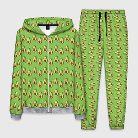 Мужской костюм 3D с принтом Весёлый авокадо на зелёном фоне , 100% полиэстер | Манжеты и пояс оформлены тканевой резинкой, двухслойный капюшон со шнурком для регулировки, карманы спереди | Тематика изображения на принте: 