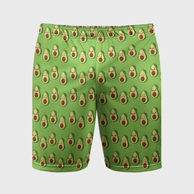 Мужские шорты спортивные с принтом Весёлый авокадо на зелёном фоне ,  |  | Тематика изображения на принте: 