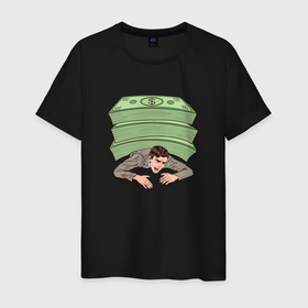 Мужская футболка хлопок с принтом Под деньгами , 100% хлопок | прямой крой, круглый вырез горловины, длина до линии бедер, слегка спущенное плечо. | Тематика изображения на принте: 
