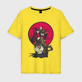 Мужская футболка хлопок Oversize с принтом Девушка самурай с мечами в Кировске, 100% хлопок | свободный крой, круглый ворот, “спинка” длиннее передней части | 
