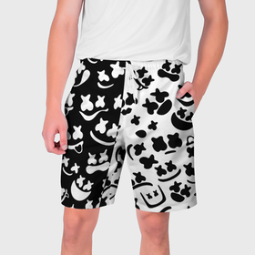 Мужские шорты 3D с принтом Marshmello music pattern в Тюмени,  полиэстер 100% | прямой крой, два кармана без застежек по бокам. Мягкая трикотажная резинка на поясе, внутри которой широкие завязки. Длина чуть выше колен | 