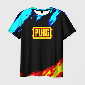 Мужская футболка 3D с принтом PUBG краски огонь и лёд , 100% полиэфир | прямой крой, круглый вырез горловины, длина до линии бедер | Тематика изображения на принте: 