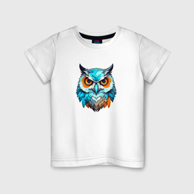 Детская футболка хлопок с принтом Яркая птица сова в Кировске, 100% хлопок | круглый вырез горловины, полуприлегающий силуэт, длина до линии бедер | 