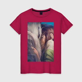 Женская футболка хлопок с принтом Тихиро Огино Хаку Унесённые призраками в Курске, 100% хлопок | прямой крой, круглый вырез горловины, длина до линии бедер, слегка спущенное плечо | 