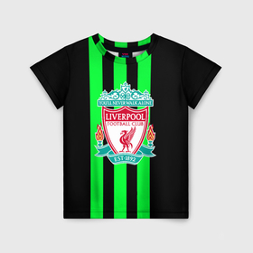 Детская футболка 3D с принтом Liverpool line green , 100% гипоаллергенный полиэфир | прямой крой, круглый вырез горловины, длина до линии бедер, чуть спущенное плечо, ткань немного тянется | Тематика изображения на принте: 