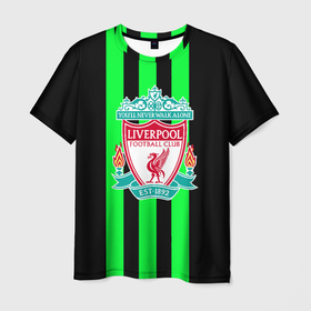 Мужская футболка 3D с принтом Liverpool line green в Курске, 100% полиэфир | прямой крой, круглый вырез горловины, длина до линии бедер | 