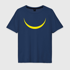 Мужская футболка хлопок Oversize с принтом Желтый полумесяц улыбкой в Тюмени, 100% хлопок | свободный крой, круглый ворот, “спинка” длиннее передней части | Тематика изображения на принте: 