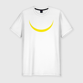 Мужская футболка хлопок Slim с принтом Желтый полумесяц улыбкой в Курске, 92% хлопок, 8% лайкра | приталенный силуэт, круглый вырез ворота, длина до линии бедра, короткий рукав | 