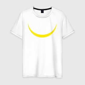 Мужская футболка хлопок с принтом Желтый полумесяц улыбкой в Екатеринбурге, 100% хлопок | прямой крой, круглый вырез горловины, длина до линии бедер, слегка спущенное плечо. | 