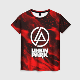 Женская футболка 3D с принтом Linkin park красный огонь в Кировске, 100% полиэфир ( синтетическое хлопкоподобное полотно) | прямой крой, круглый вырез горловины, длина до линии бедер | 
