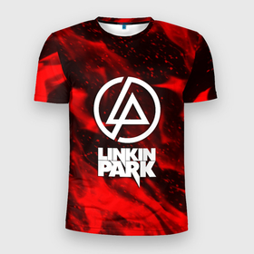 Мужская футболка 3D Slim с принтом Linkin park красный огонь в Санкт-Петербурге, 100% полиэстер с улучшенными характеристиками | приталенный силуэт, круглая горловина, широкие плечи, сужается к линии бедра | 