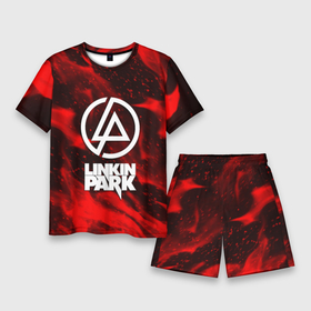 Мужской костюм с шортами 3D с принтом Linkin park красный огонь в Белгороде,  |  | 