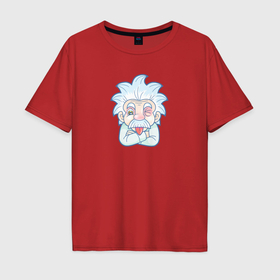Мужская футболка хлопок Oversize с принтом Весёлый Альберт Эйнштейн ученый в Тюмени, 100% хлопок | свободный крой, круглый ворот, “спинка” длиннее передней части | Тематика изображения на принте: 