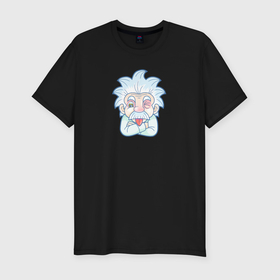 Мужская футболка хлопок Slim с принтом Весёлый Альберт Эйнштейн ученый в Тюмени, 92% хлопок, 8% лайкра | приталенный силуэт, круглый вырез ворота, длина до линии бедра, короткий рукав | 