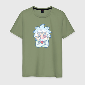 Мужская футболка хлопок с принтом Весёлый Альберт Эйнштейн ученый в Санкт-Петербурге, 100% хлопок | прямой крой, круглый вырез горловины, длина до линии бедер, слегка спущенное плечо. | Тематика изображения на принте: 