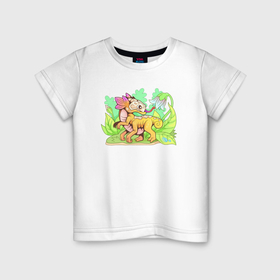 Детская футболка хлопок с принтом маленький цветочный дракон в Екатеринбурге, 100% хлопок | круглый вырез горловины, полуприлегающий силуэт, длина до линии бедер | Тематика изображения на принте: 