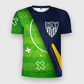 Мужская футболка 3D Slim с принтом Sevilla football field в Белгороде, 100% полиэстер с улучшенными характеристиками | приталенный силуэт, круглая горловина, широкие плечи, сужается к линии бедра | 