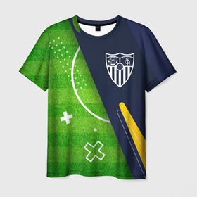 Мужская футболка 3D с принтом Sevilla football field в Санкт-Петербурге, 100% полиэфир | прямой крой, круглый вырез горловины, длина до линии бедер | 