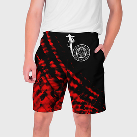 Мужские шорты 3D с принтом Leicester City sport grunge в Санкт-Петербурге,  полиэстер 100% | прямой крой, два кармана без застежек по бокам. Мягкая трикотажная резинка на поясе, внутри которой широкие завязки. Длина чуть выше колен | 