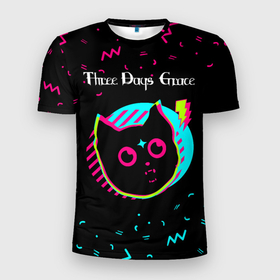 Мужская футболка 3D Slim с принтом Three Days Grace   rock star cat в Екатеринбурге, 100% полиэстер с улучшенными характеристиками | приталенный силуэт, круглая горловина, широкие плечи, сужается к линии бедра | 