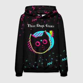 Мужская толстовка 3D с принтом Three Days Grace   rock star cat в Тюмени, 100% полиэстер | двухслойный капюшон со шнурком для регулировки, мягкие манжеты на рукавах и по низу толстовки, спереди карман-кенгуру с мягким внутренним слоем. | Тематика изображения на принте: 