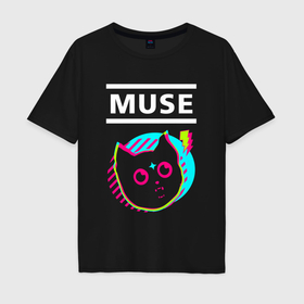 Мужская футболка хлопок Oversize с принтом Muse rock star cat в Новосибирске, 100% хлопок | свободный крой, круглый ворот, “спинка” длиннее передней части | Тематика изображения на принте: 