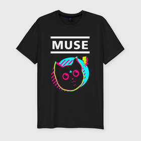 Мужская футболка хлопок Slim с принтом Muse rock star cat в Белгороде, 92% хлопок, 8% лайкра | приталенный силуэт, круглый вырез ворота, длина до линии бедра, короткий рукав | 