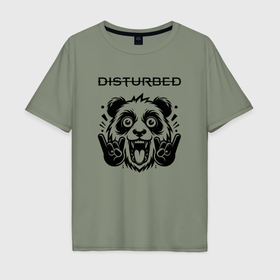 Мужская футболка хлопок Oversize с принтом Disturbed   rock panda , 100% хлопок | свободный крой, круглый ворот, “спинка” длиннее передней части | Тематика изображения на принте: 