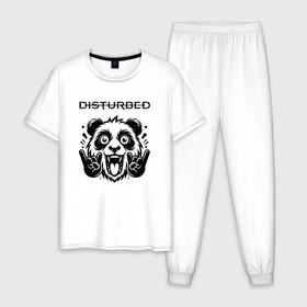 Мужская пижама хлопок с принтом Disturbed   rock panda , 100% хлопок | брюки и футболка прямого кроя, без карманов, на брюках мягкая резинка на поясе и по низу штанин
 | 