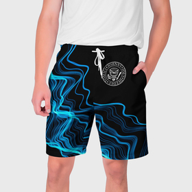 Мужские шорты 3D с принтом Ramones sound wave в Курске,  полиэстер 100% | прямой крой, два кармана без застежек по бокам. Мягкая трикотажная резинка на поясе, внутри которой широкие завязки. Длина чуть выше колен | 