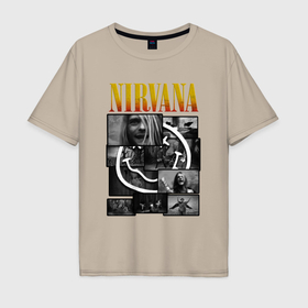 Мужская футболка хлопок Oversize с принтом Nirvana kurt krist dave в Тюмени, 100% хлопок | свободный крой, круглый ворот, “спинка” длиннее передней части | Тематика изображения на принте: 