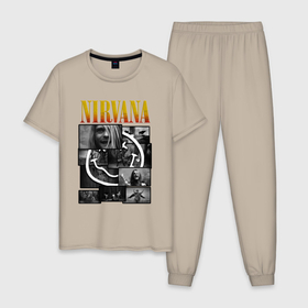 Мужская пижама хлопок с принтом Nirvana kurt krist dave в Тюмени, 100% хлопок | брюки и футболка прямого кроя, без карманов, на брюках мягкая резинка на поясе и по низу штанин
 | Тематика изображения на принте: 