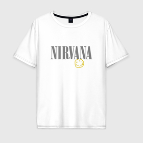 Мужская футболка хлопок Oversize с принтом Nirvana logo smile в Белгороде, 100% хлопок | свободный крой, круглый ворот, “спинка” длиннее передней части | Тематика изображения на принте: 