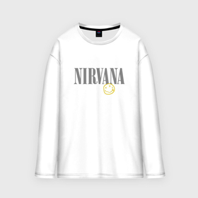 Мужской лонгслив oversize хлопок с принтом Nirvana logo smile в Белгороде,  |  | Тематика изображения на принте: 