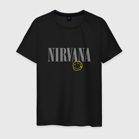 Мужская футболка хлопок с принтом Nirvana logo smile в Санкт-Петербурге, 100% хлопок | прямой крой, круглый вырез горловины, длина до линии бедер, слегка спущенное плечо. | 