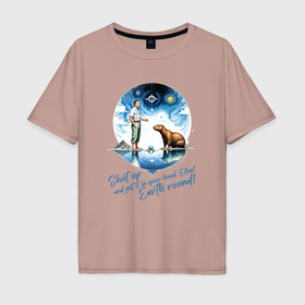 Мужская футболка хлопок Oversize с принтом Прикол капибара и Илон Маск в Санкт-Петербурге, 100% хлопок | свободный крой, круглый ворот, “спинка” длиннее передней части | 
