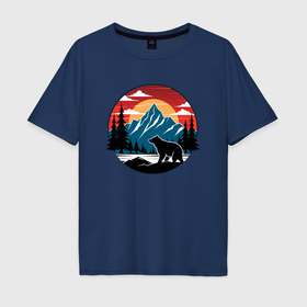 Мужская футболка хлопок Oversize с принтом Медведь в лесу у реки в Курске, 100% хлопок | свободный крой, круглый ворот, “спинка” длиннее передней части | 
