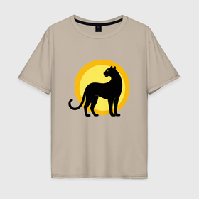 Мужская футболка хлопок Oversize с принтом Черная пантера на фоне солнца в Екатеринбурге, 100% хлопок | свободный крой, круглый ворот, “спинка” длиннее передней части | 