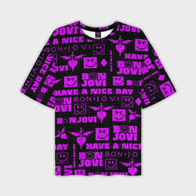 Мужская футболка oversize 3D с принтом Bon Jovi neon pink rock в Курске,  |  | 