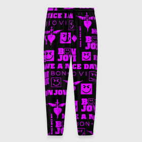 Мужские брюки 3D с принтом Bon Jovi neon pink rock в Петрозаводске, 100% полиэстер | манжеты по низу, эластичный пояс регулируется шнурком, по бокам два кармана без застежек, внутренняя часть кармана из мелкой сетки | 