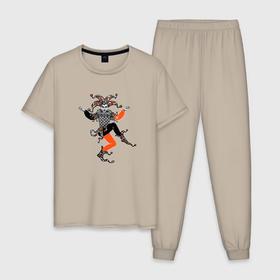 Мужская пижама хлопок с принтом Иллюстрация джокера с карт в Санкт-Петербурге, 100% хлопок | брюки и футболка прямого кроя, без карманов, на брюках мягкая резинка на поясе и по низу штанин
 | 