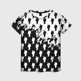 Женская футболка 3D с принтом Billie Eilish pattern black в Курске, 100% полиэфир ( синтетическое хлопкоподобное полотно) | прямой крой, круглый вырез горловины, длина до линии бедер | 