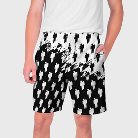 Мужские шорты 3D с принтом Billie Eilish pattern black ,  полиэстер 100% | прямой крой, два кармана без застежек по бокам. Мягкая трикотажная резинка на поясе, внутри которой широкие завязки. Длина чуть выше колен | 