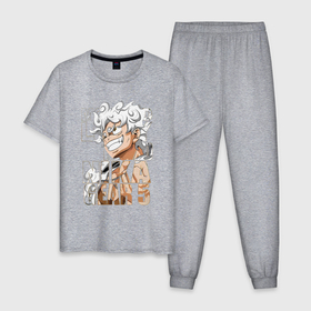Мужская пижама хлопок с принтом Луффи пятый гир в Белгороде, 100% хлопок | брюки и футболка прямого кроя, без карманов, на брюках мягкая резинка на поясе и по низу штанин
 | 